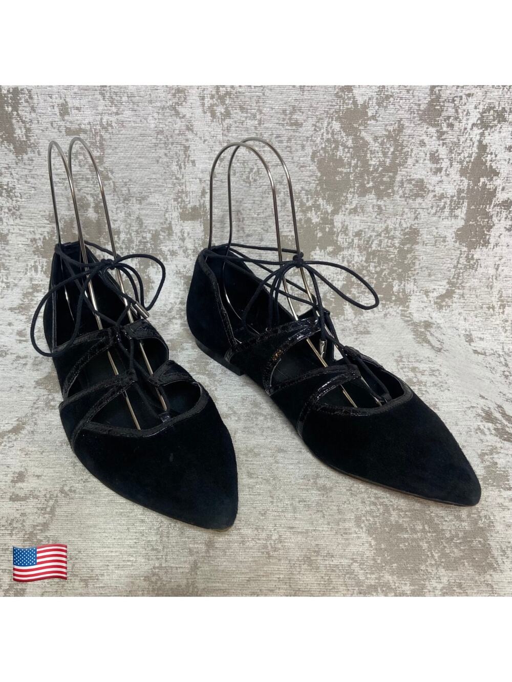Brian Atwood Sanaa Suede & Faux Snake Lace Up Flats in Black